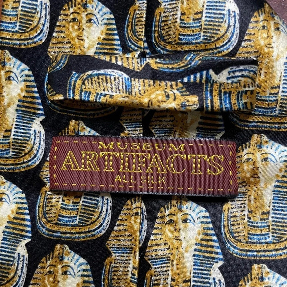 Museum Artifacts Egyptian Pharaoh King Tut Mask Men’s 100% Silk Neck Tie Black - Picture 2 of 6